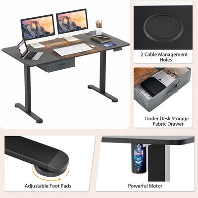 Height Adjustable Electric Standing Desk with USB Charging Port-Rustic Brown