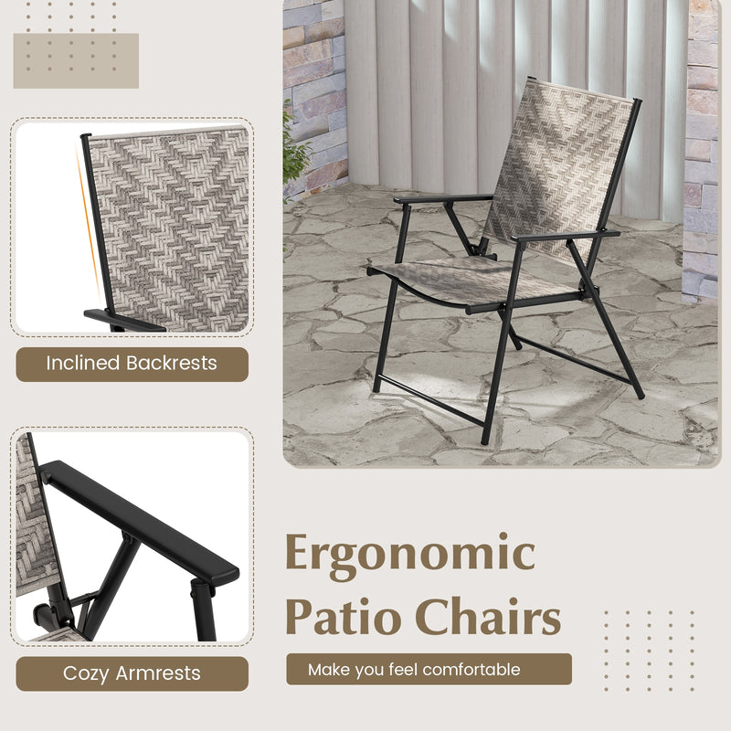 Set of 4 Patio Folding Chairs with Armrests and Portable Lawn Chairs for Garden Backyard-Gray