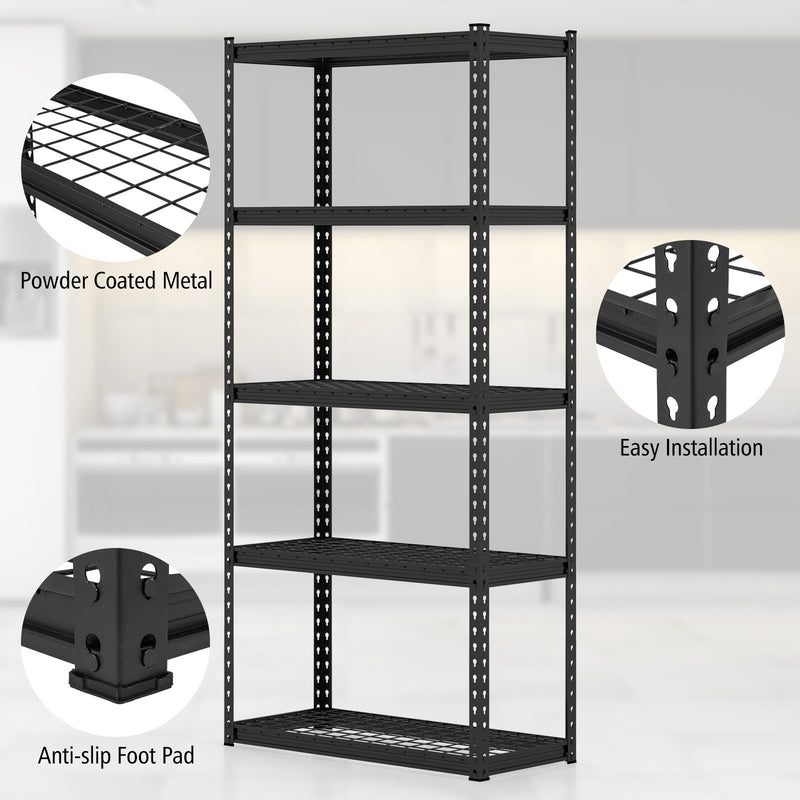 5-Tier Metal Shelving Unit with Anti-slip Foot Pad Height Adjustable Shelves for Garage-M