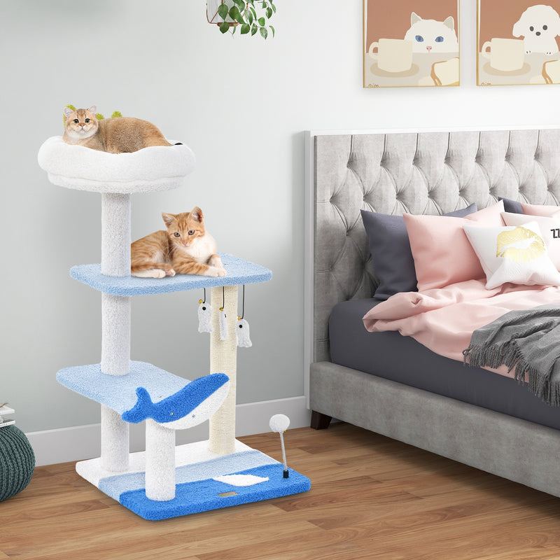 3-level Cat Tower with Sisal Covered Scratching Posts-Blue