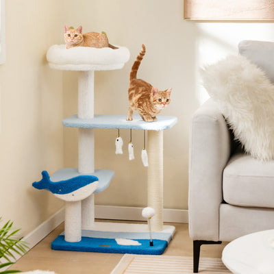 3-level Cat Tower with Sisal Covered Scratching Posts-Blue