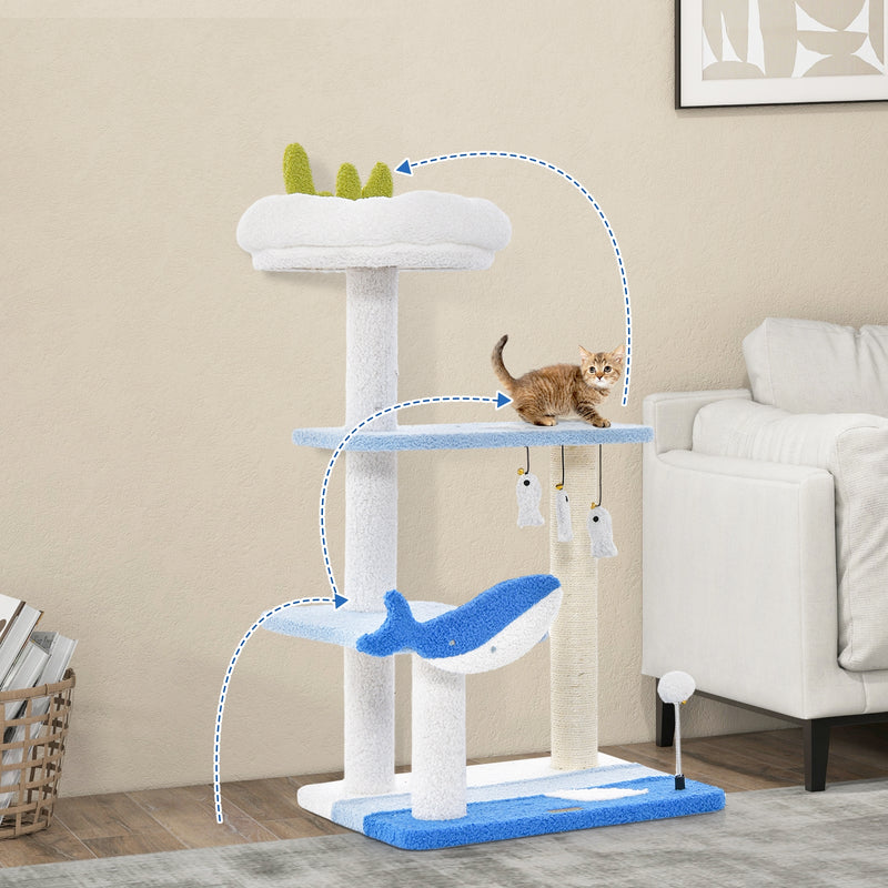 3-level Cat Tower with Sisal Covered Scratching Posts-Blue