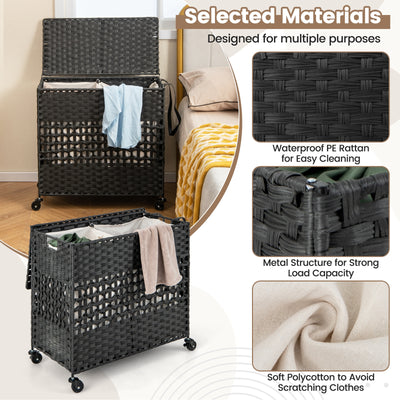 110L 2-Section Laundry Hamper with 2 Removable and Washable Liner Bags-Black