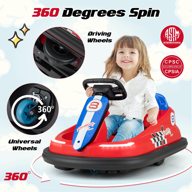 6V kids Ride-on Bumper Car with 360° Spinning and Dual Motors-Red