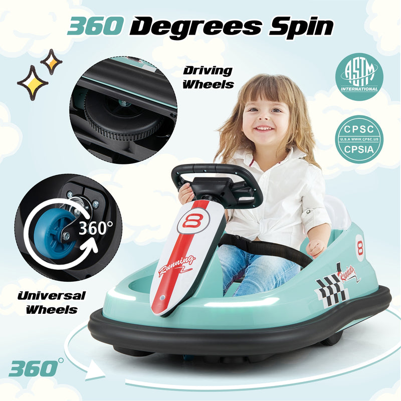 6V kids Ride-on Bumper Car with 360° Spinning and Dual Motors-Green