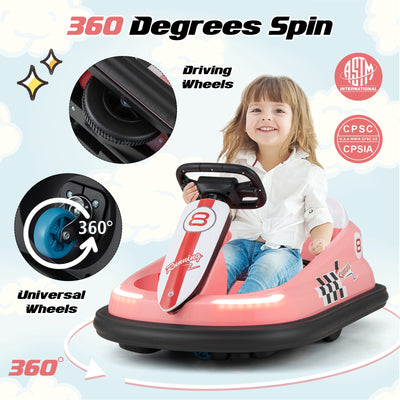 6V kids Ride-on Bumper Car with 360° Spinning and Dual Motors-Pink