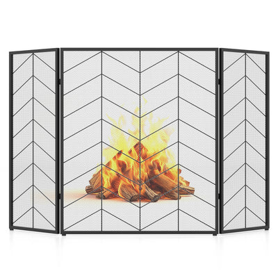 52 x 31 Inch Fireplace Screen with Chevron Herringbone Pattern