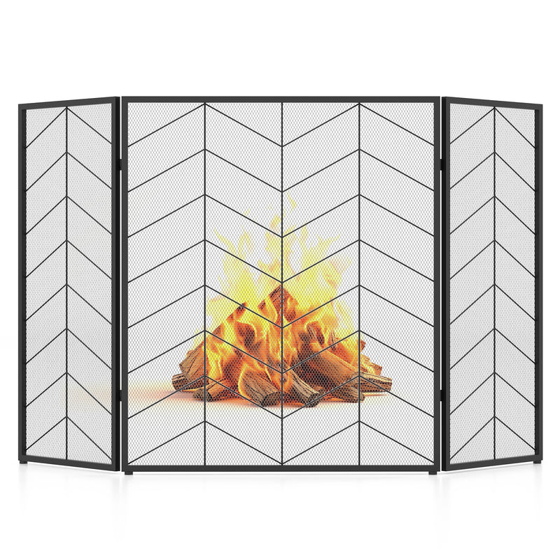 52 x 31 Inch Fireplace Screen with Chevron Herringbone Pattern