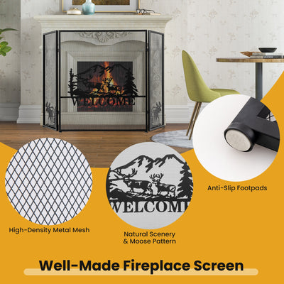 52 x 31 Inch Fireplace Screen-Black