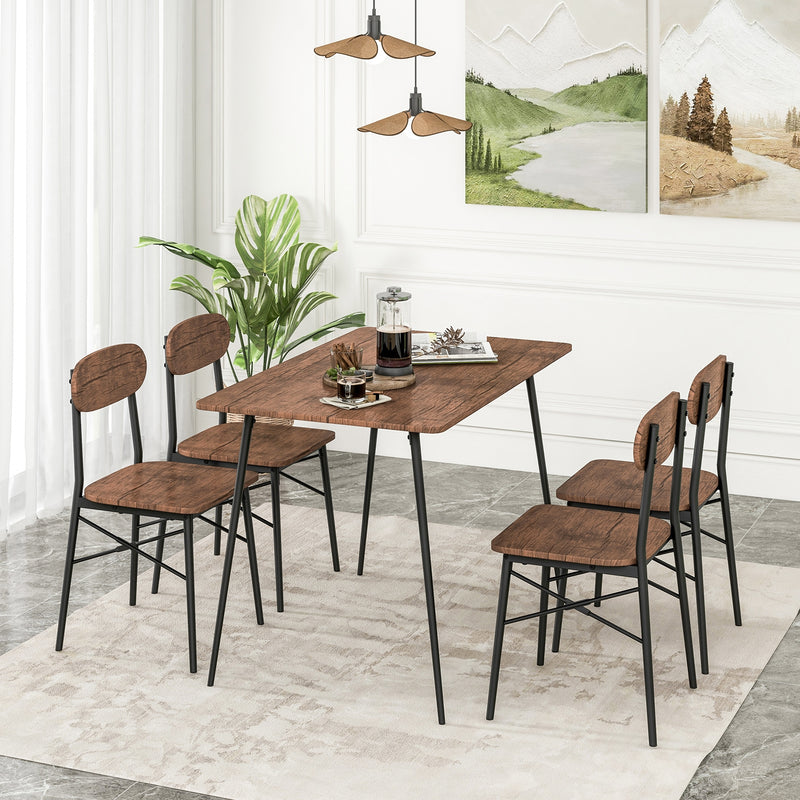 5 Piece Dining Table Set Rectangular with Backrest and Metal Legs for Breakfast Nook-Rustic Brown