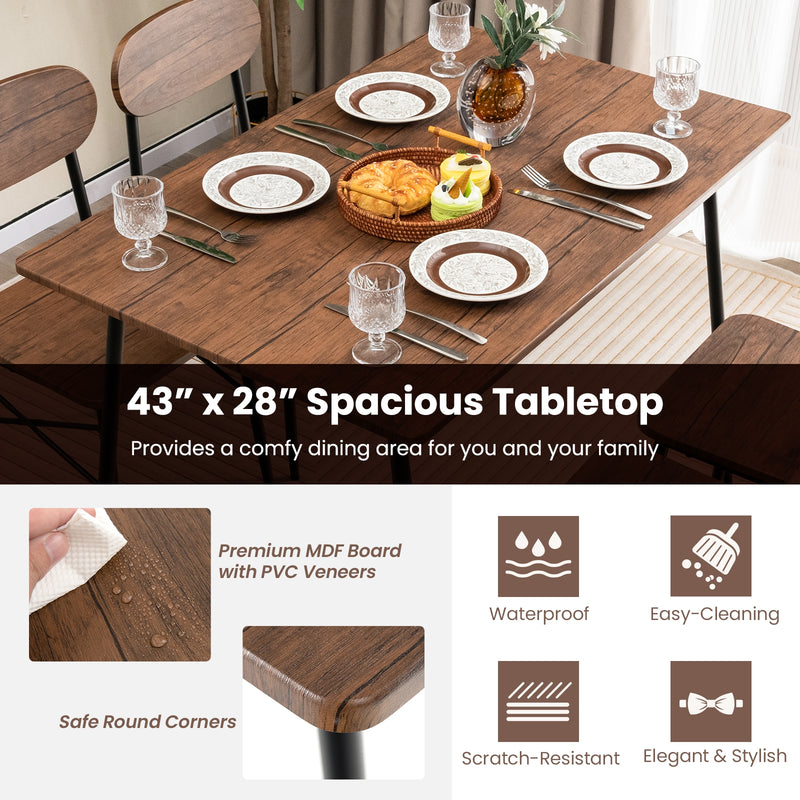 5 Piece Dining Table Set Rectangular with Backrest and Metal Legs for Breakfast Nook-Rustic Brown