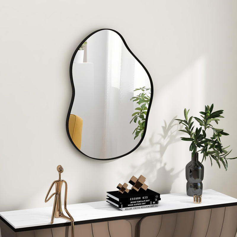 22 Inch x 30.5 Inch Irregular Wall Mounted Mirror with Premium Back Board-Black