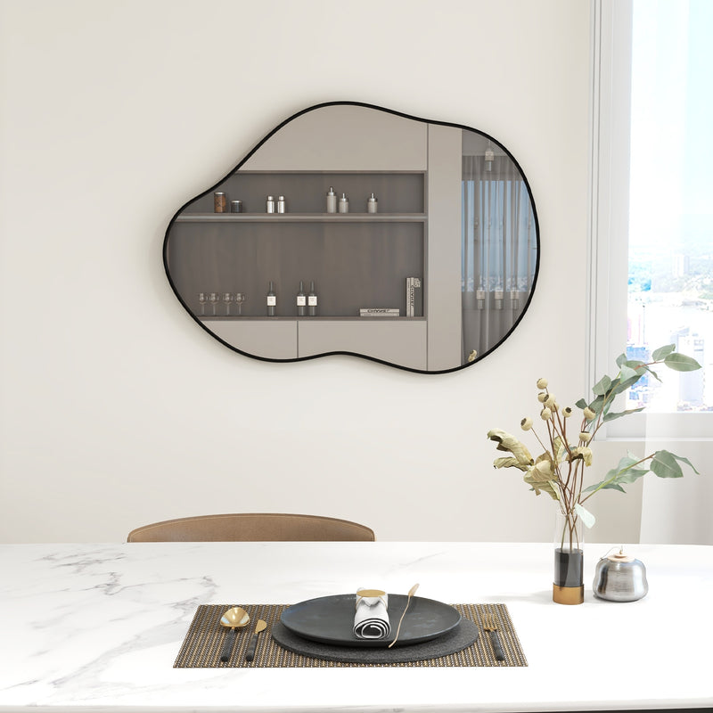 22 Inch x 30.5 Inch Irregular Wall Mounted Mirror with Premium Back Board-Black