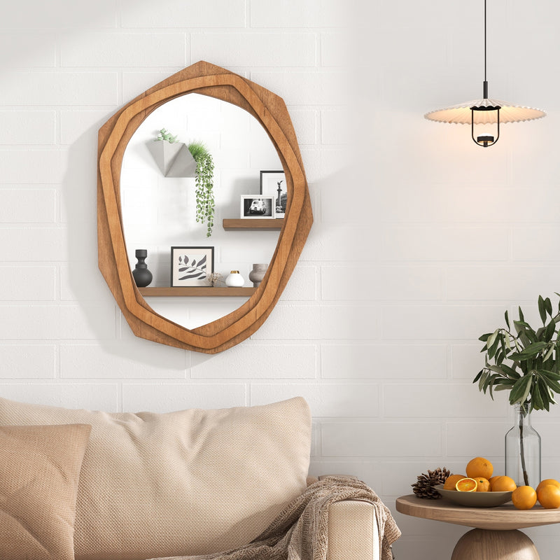 Large Water Proof Irregular Framed Decoration Wall Mirror with Expansion Screws-Natural