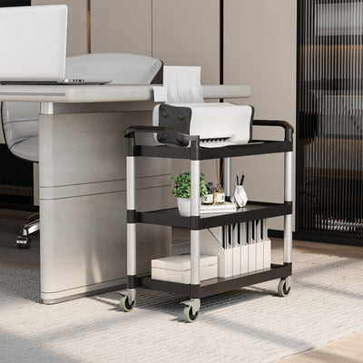 3-Tier Utility Service Cart with Lockable Wheels and Double Handles