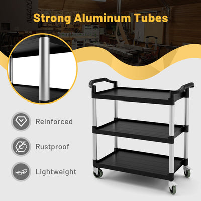 3-Tier Utility Service Cart with Lockable Wheels and Double Handles