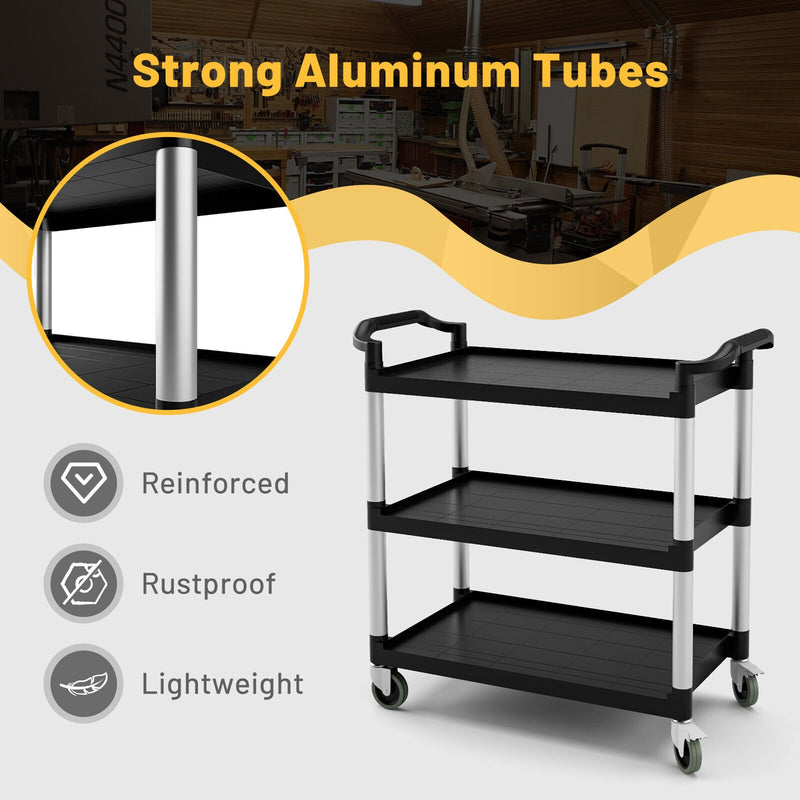 3-Tier Utility Service Cart with Lockable Wheels and Double Handles