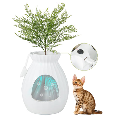 Smart Plant Cat Litter Box with Electronic Odor Removal and Sterilization-White