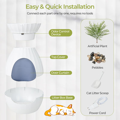 Smart Plant Cat Litter Box with Electronic Odor Removal and Sterilization-White