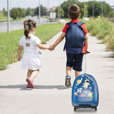 16 Inch Kids Carry-On Luggage Hard Shell Suitcase with Wheels-Blue