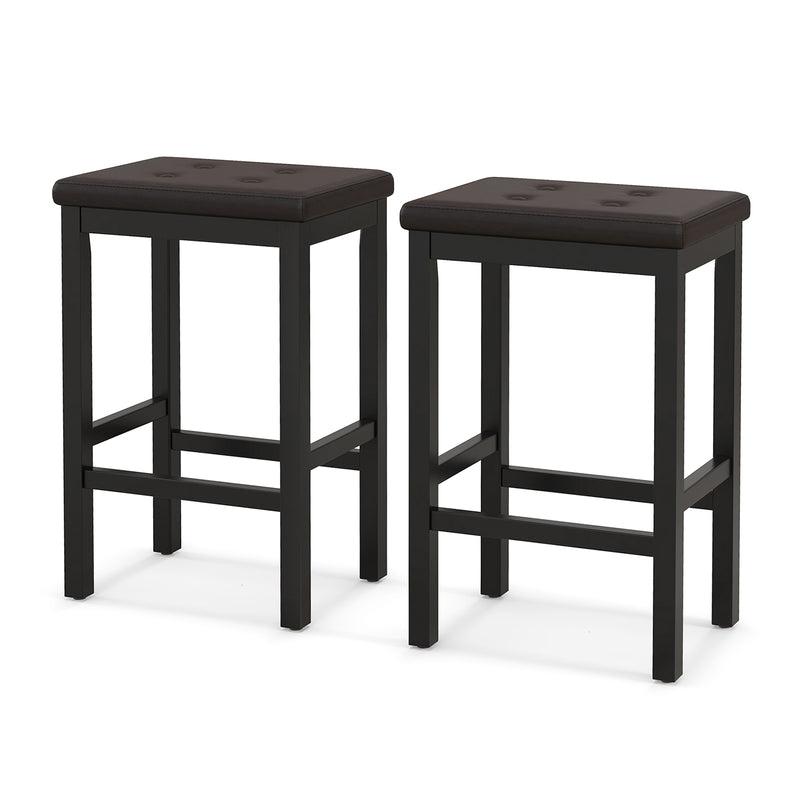 24 Inch Bar Stools with Padded Seat Footrest and Rubber Wood Frame-Brown