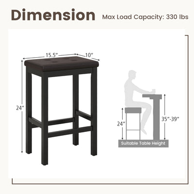 24 Inch Bar Stools with Padded Seat Footrest and Rubber Wood Frame-Brown