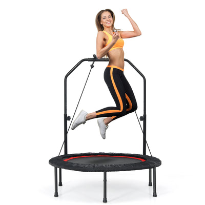 40 Inch Foldable Fitness Rebounder with Resistance Bands Adjustable Home-Red