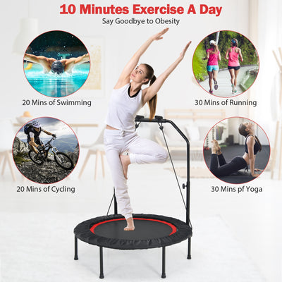 40 Inch Foldable Fitness Rebounder with Resistance Bands Adjustable Home-Red