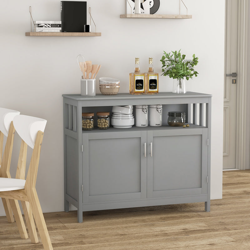 Kitchen Buffet Server Sideboard Storage Cabinet with 2 Doors and Shelf-Gray