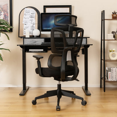 Ergonomic Office Chair with N Type Lumbar Support and Adjustable Headrest-Black