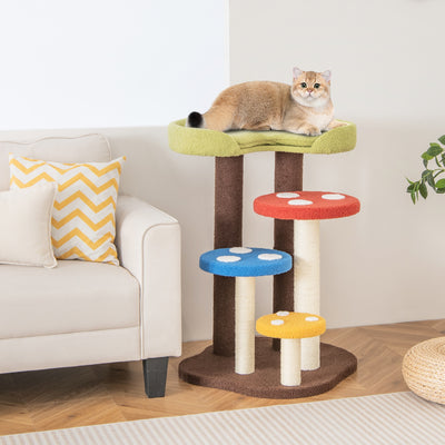 3-In-1 Cat Tree 3 Full-Wrapped Sisal Posts Removable Mat and Platforms-Multicolor