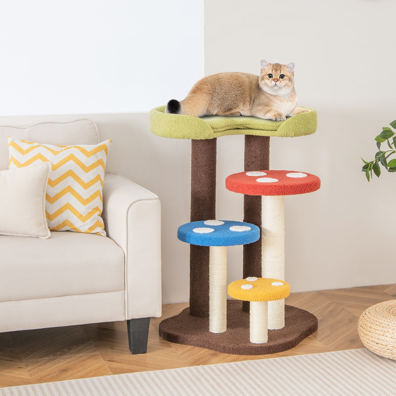 3-In-1 Cat Tree 3 Full-Wrapped Sisal Posts Removable Mat and Platforms-Multicolor