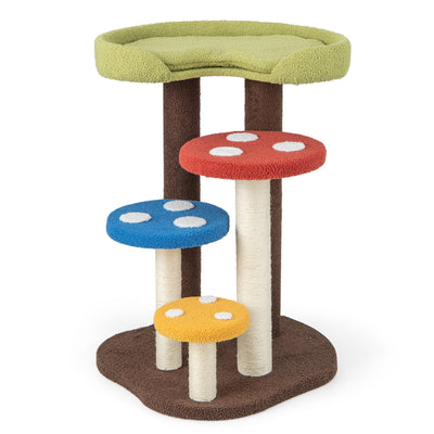 3-In-1 Cat Tree 3 Full-Wrapped Sisal Posts Removable Mat and Platforms-Multicolor