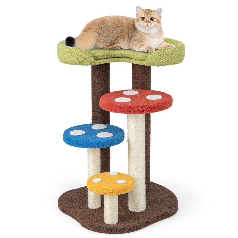 3-In-1 Cat Tree 3 Full-Wrapped Sisal Posts Removable Mat and Platforms-Multicolor