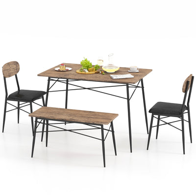 4 Piece Dining Table Set with Bench and 2 Chairs-Brown