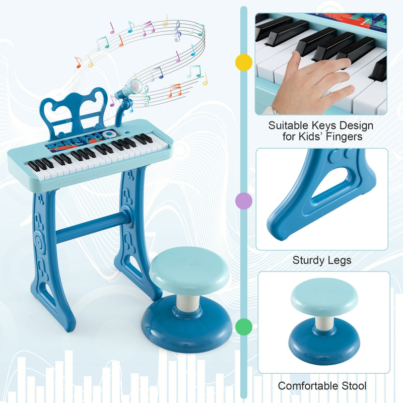 Kids Piano Keyboard 37-Key Kids Toy Keyboard Piano with Microphone for 3+ Kids-Blue