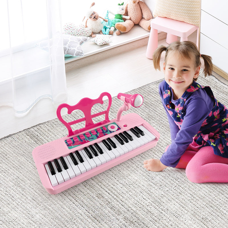 Kids Piano Keyboard 37-Key Kids Toy Keyboard Piano with Microphone for 3+ Kids-Pink