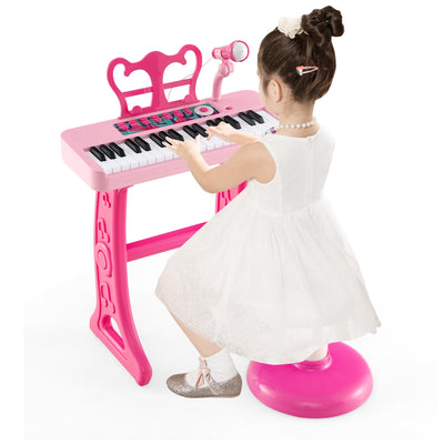 Kids Piano Keyboard 37-Key Kids Toy Keyboard Piano with Microphone for 3+ Kids-Pink