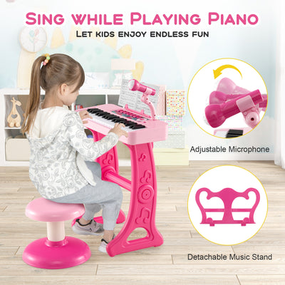 Kids Piano Keyboard 37-Key Kids Toy Keyboard Piano with Microphone for 3+ Kids-Pink