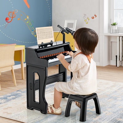 37 Keys Music Piano with Microphone Kids Piano Keyboard with Detachable Music Stand-Black