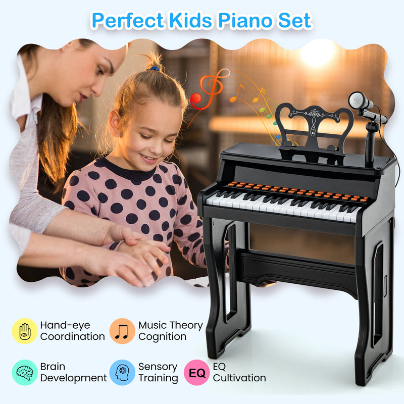 37 Keys Music Piano with Microphone Kids Piano Keyboard with Detachable Music Stand-Black