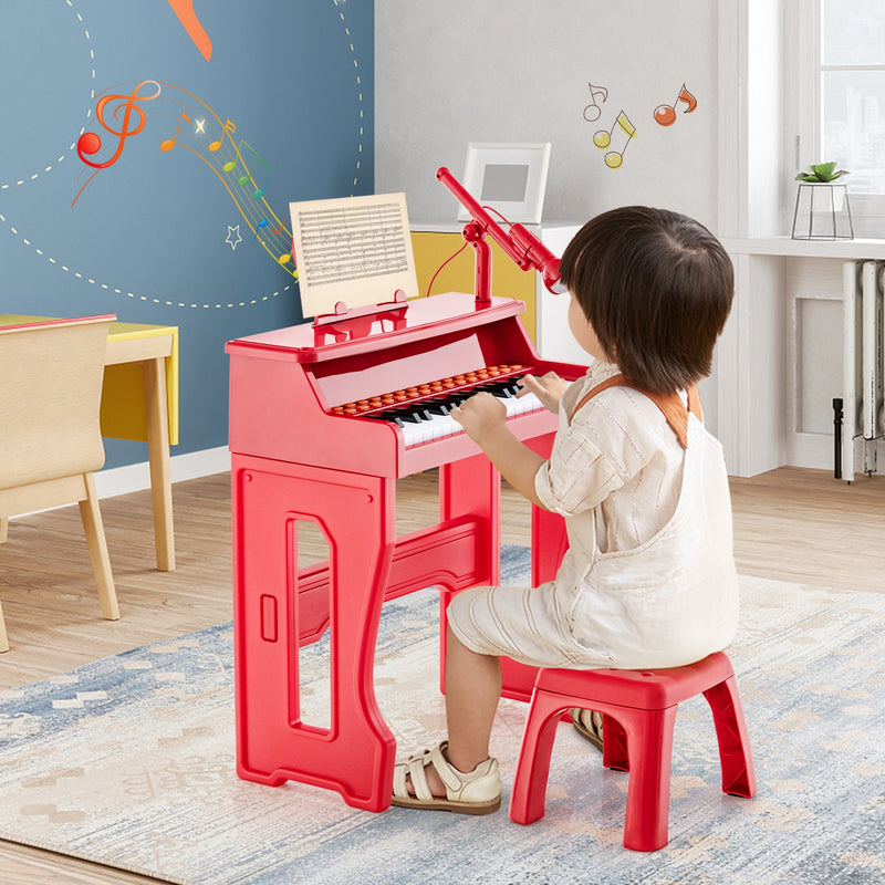 37 Keys Music Piano with Microphone Kids Piano Keyboard with Detachable Music Stand-Red