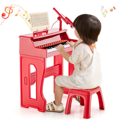 37 Keys Music Piano with Microphone Kids Piano Keyboard with Detachable Music Stand-Red