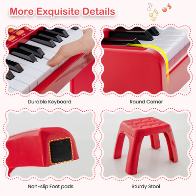 37 Keys Music Piano with Microphone Kids Piano Keyboard with Detachable Music Stand-Red