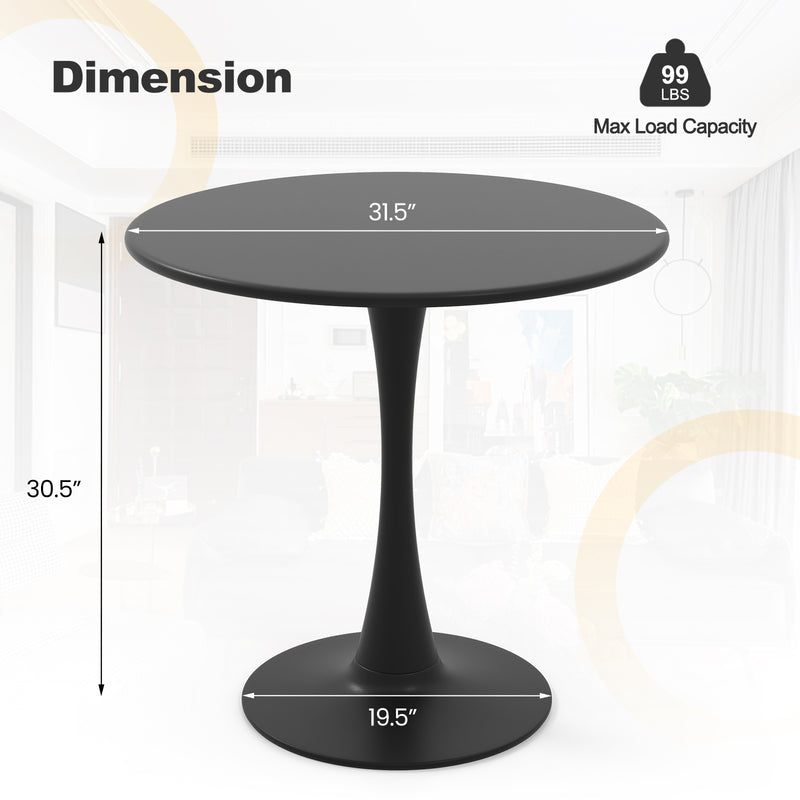 31.5 Inch Round Dining Table with Anti-Slip PP Ring-Black