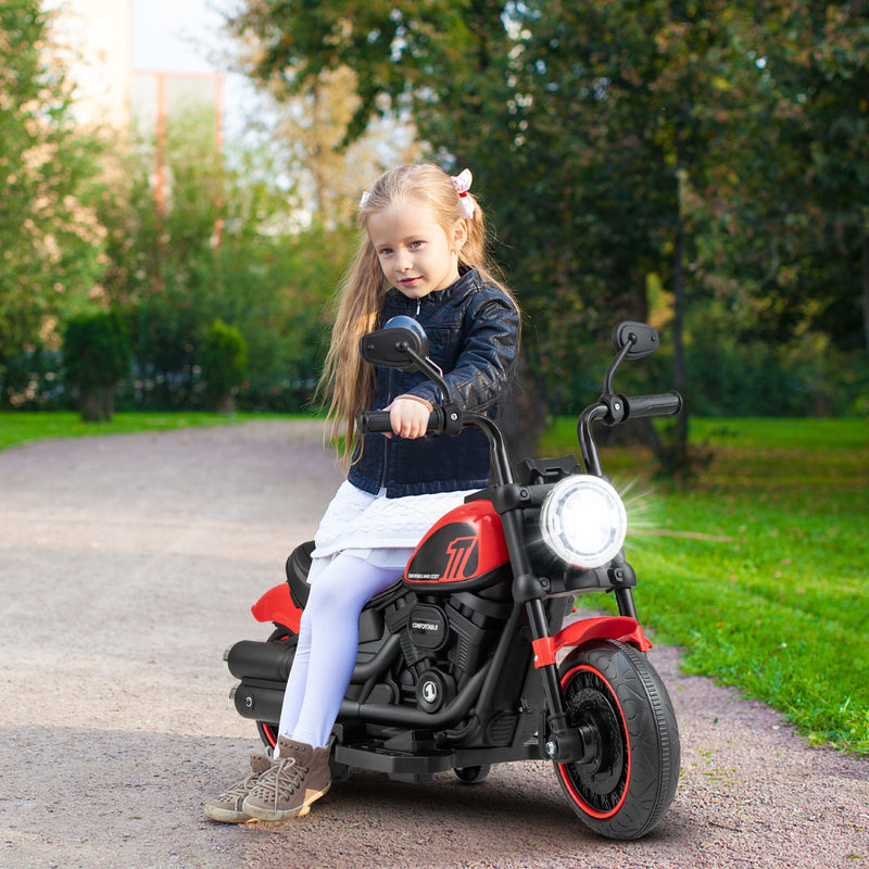 Kids Electric Motorcycle with Training Wheels and LED Headlights-Red