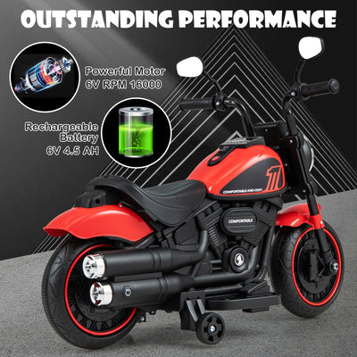 Kids Electric Motorcycle with Training Wheels and LED Headlights-Red