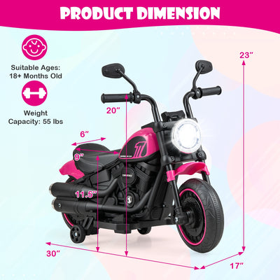 Kids Electric Motorcycle with Training Wheels and LED Headlights-Pink