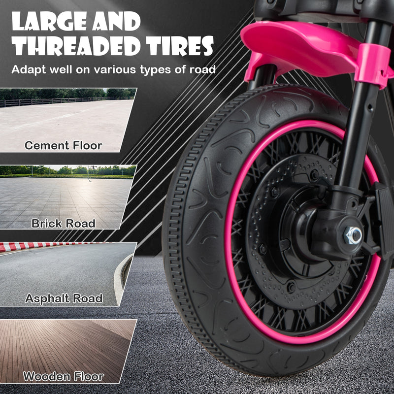 Kids Electric Motorcycle with Training Wheels and LED Headlights-Pink