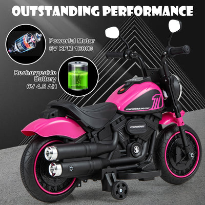 Kids Electric Motorcycle with Training Wheels and LED Headlights-Pink